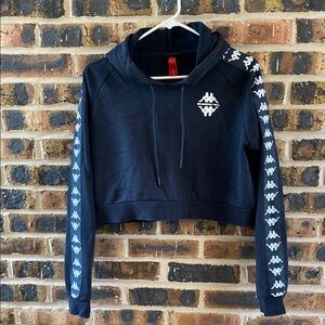 NWT Kappa Black Cropped Hoodie with white logo graphic on sleeves, W's L